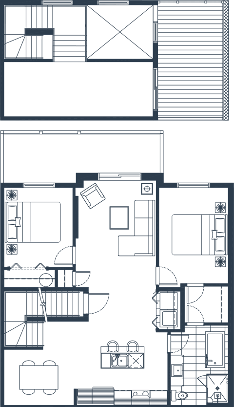 Floor plan for 2 beds, 1 bath, 1269 sqft